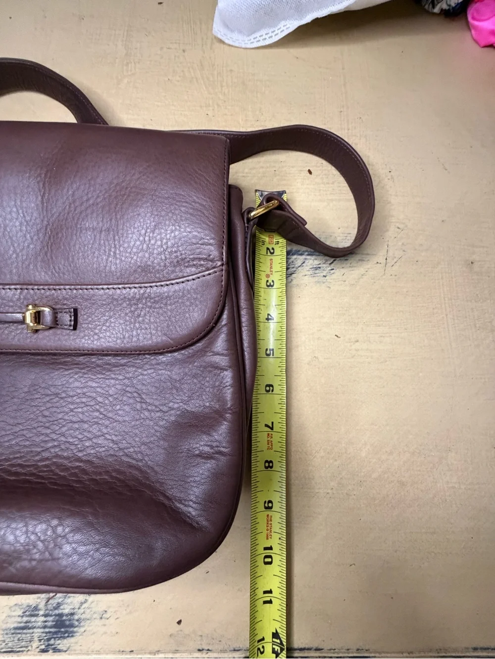 Etienne Aigner Dark Brown Leather Messenger Bag with Gold Hardware